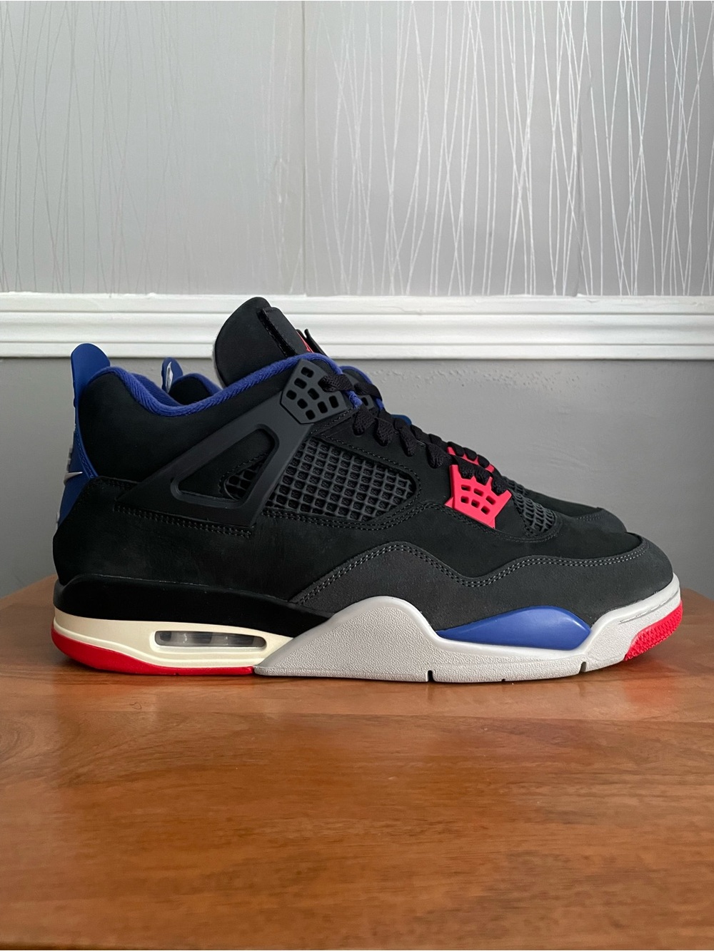 Nike Air Jordan 4 Retro Rare Air Black Fire Red Deep Royal Blue Men’s Size 13 FV